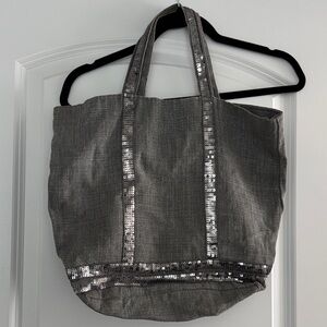 Elegant Gray Tote Bag with Silver Accents